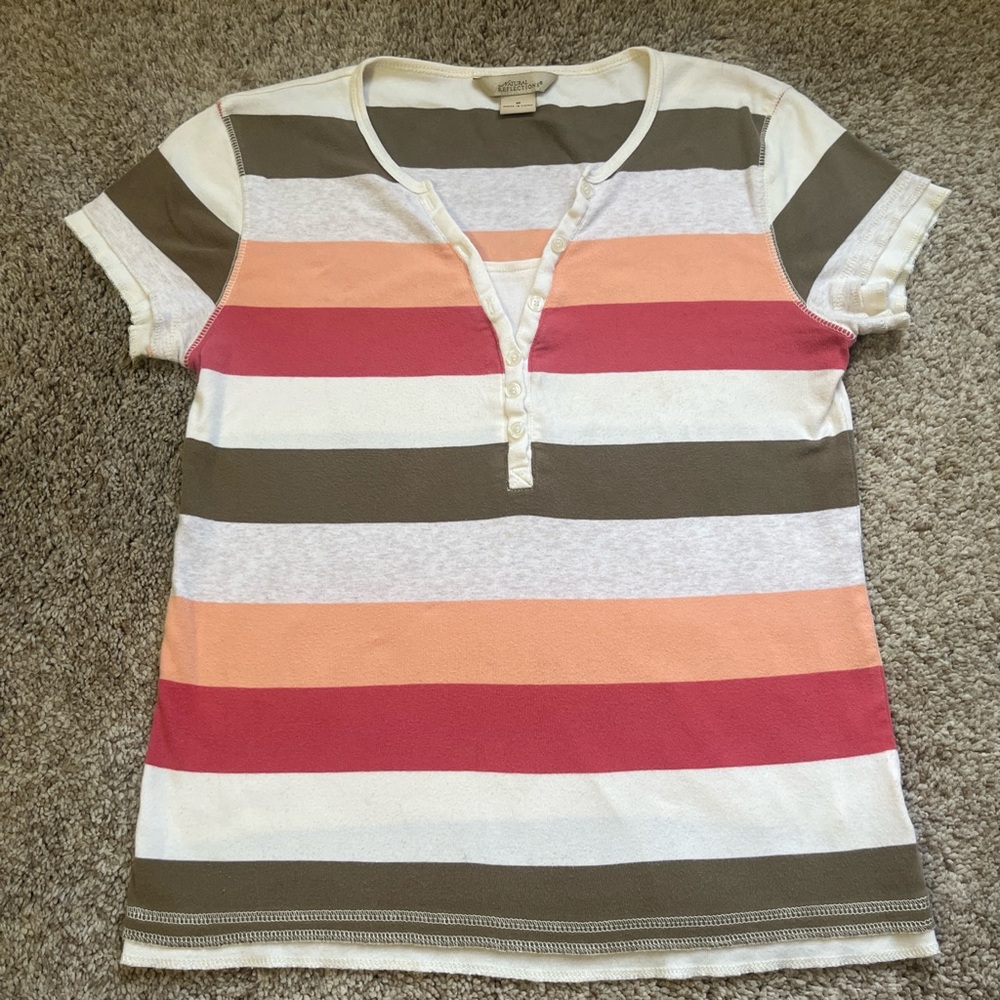 Natural Reflection women’s medium Striped Short Sleeve Henley Top 100% cotton